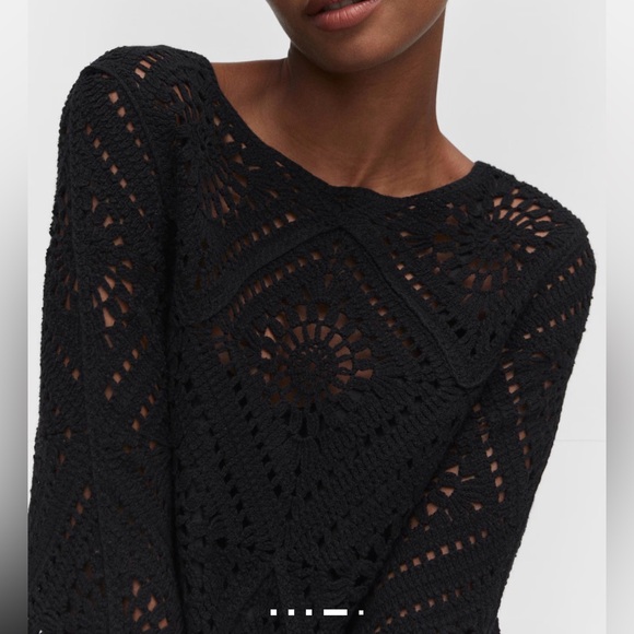 MANGO Flared-sleeve crochet dress - Picture 4 of 9